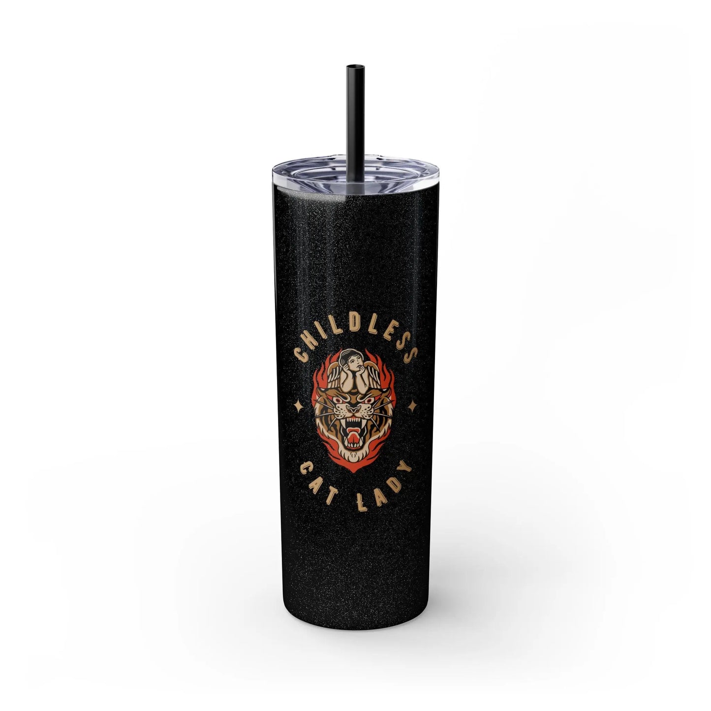 Skinny Tumbler with Straw, 20oz Childless Cat Lady Printify