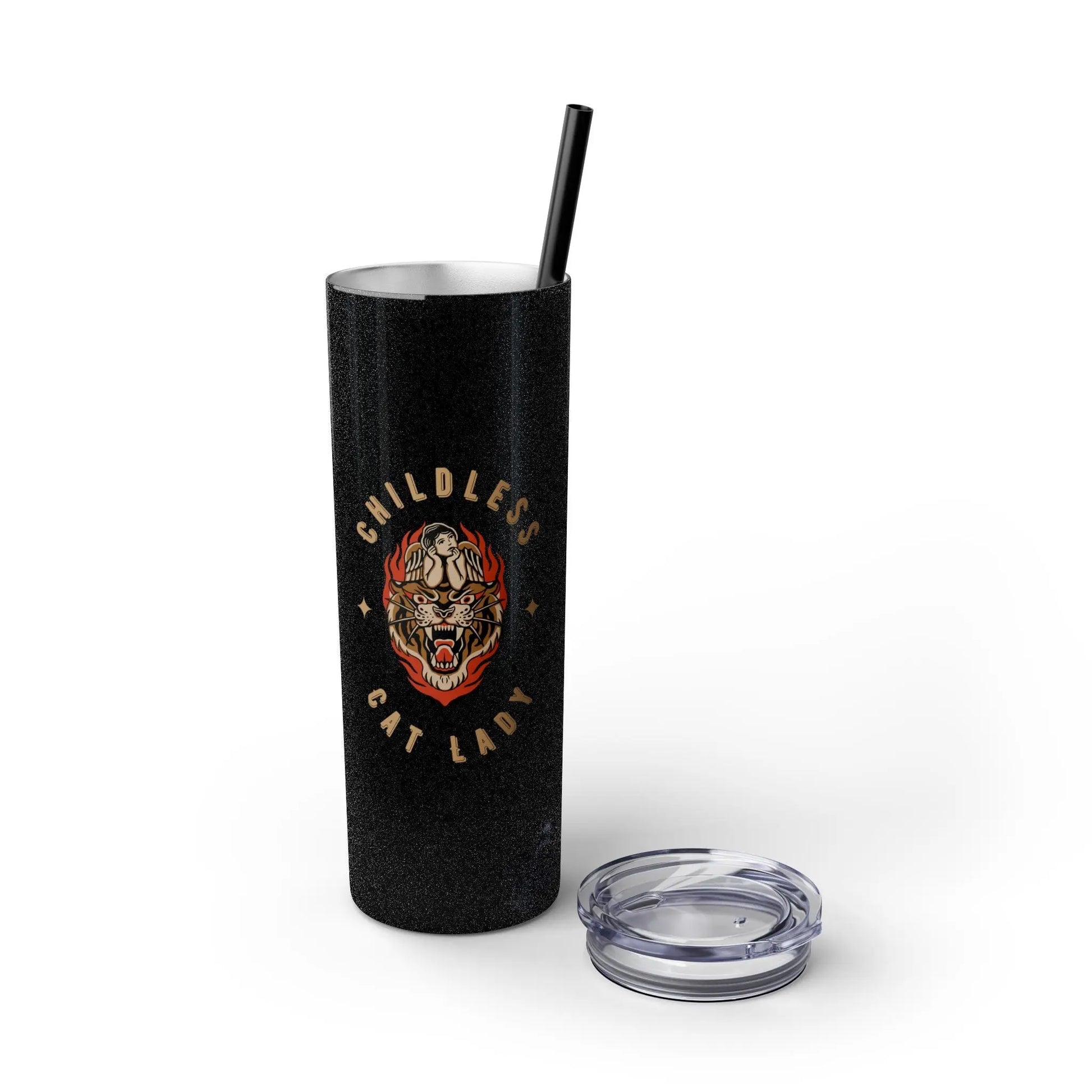 Skinny Tumbler with Straw, 20oz Childless Cat Lady Printify