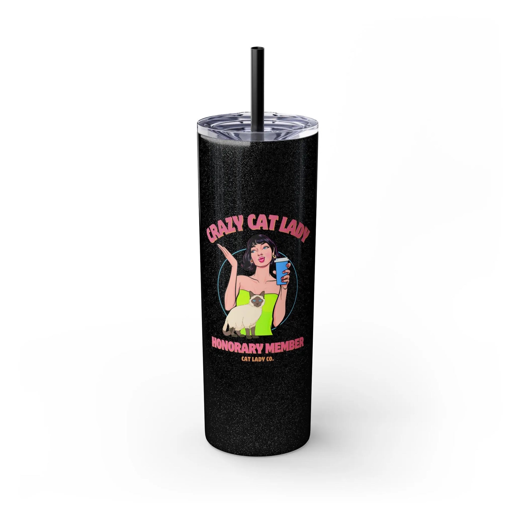 Skinny Tumbler with Straw, 20oz - Crazy Cat Lady Printify