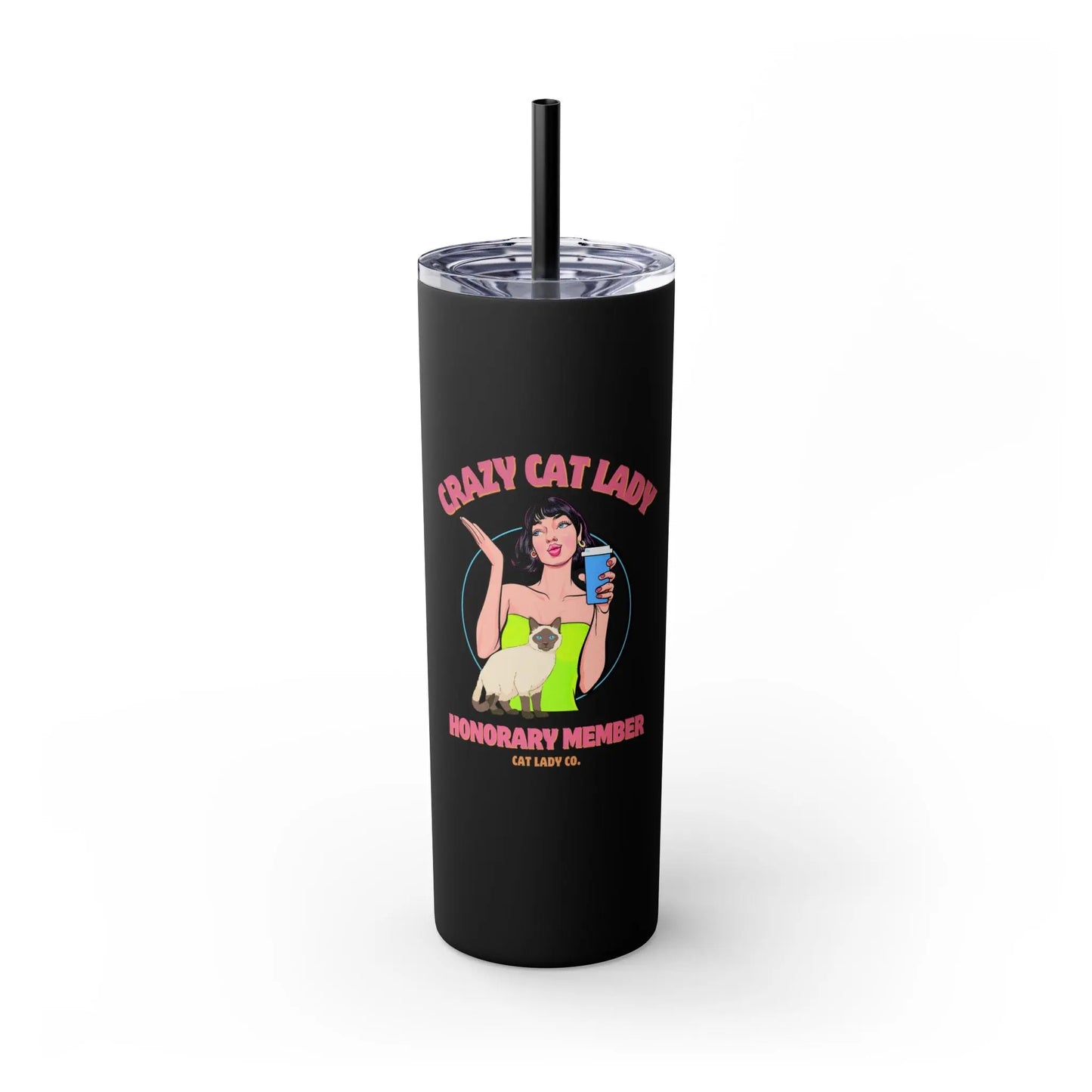 Skinny Tumbler with Straw, 20oz - Crazy Cat Lady Printify