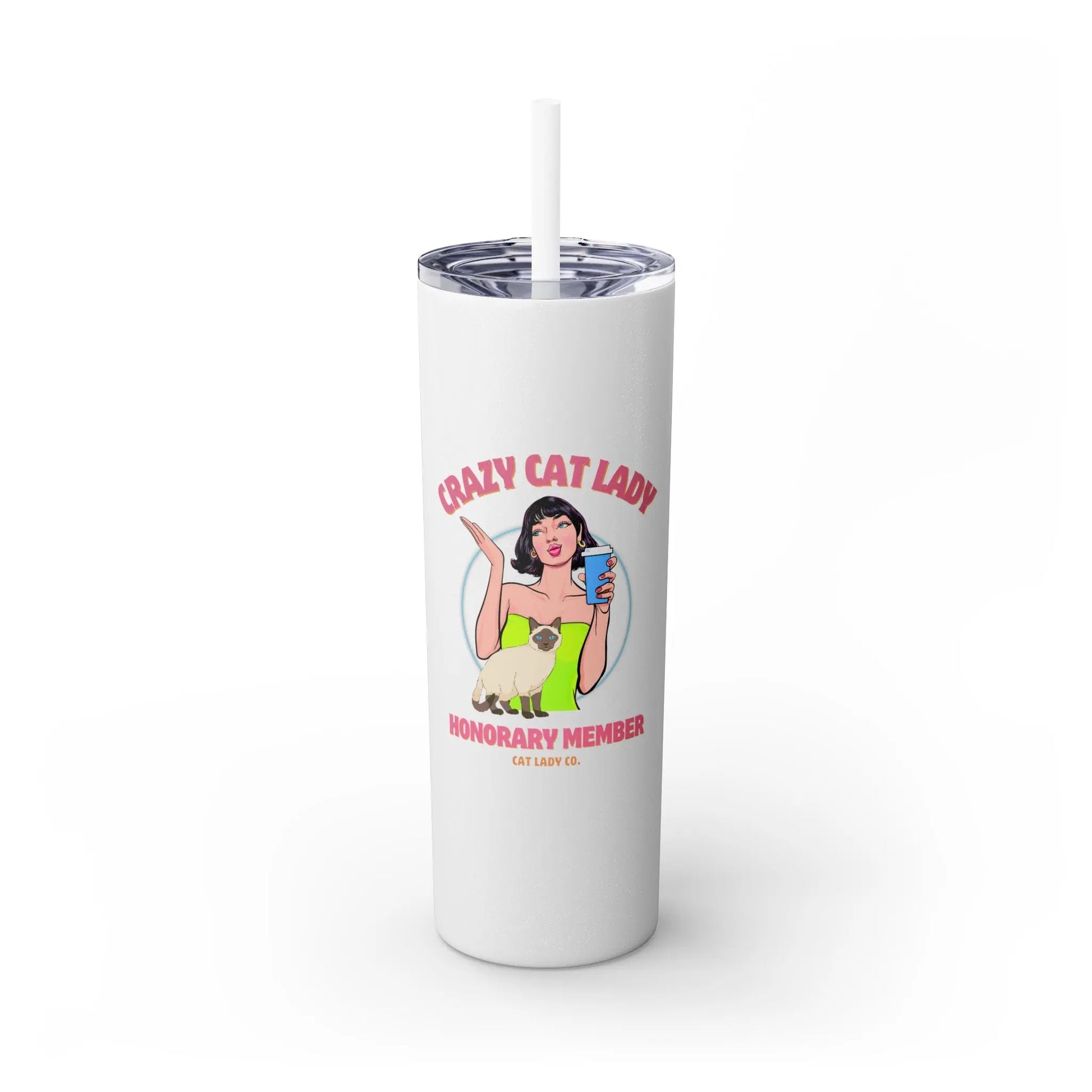 Skinny Tumbler with Straw, 20oz - Crazy Cat Lady Printify