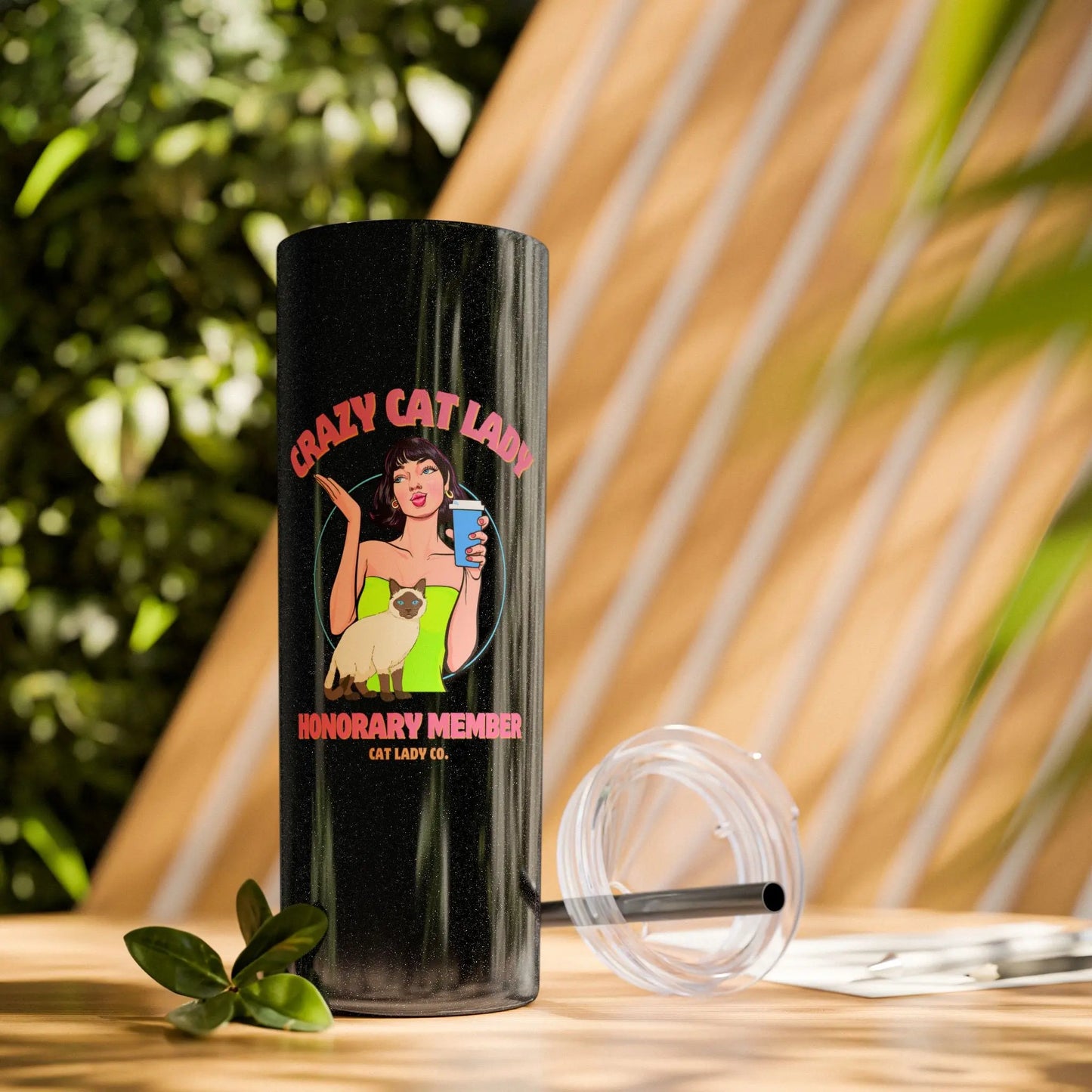 Skinny Tumbler with Straw, 20oz - Crazy Cat Lady Printify