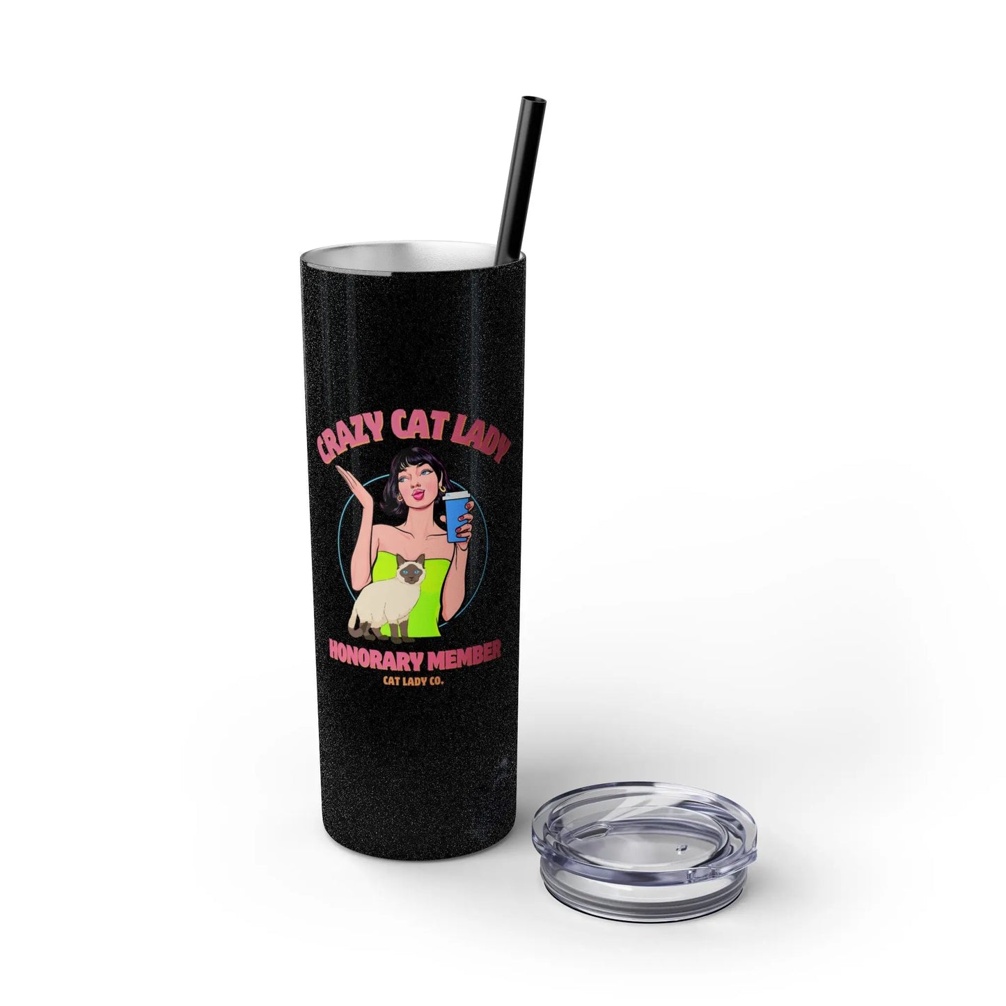 Skinny Tumbler with Straw, 20oz - Crazy Cat Lady Printify